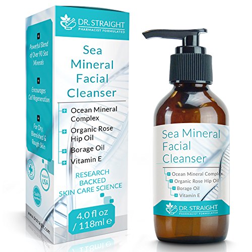 Dr. Straight's Sea Mineral Facial Cleanser - Over 90 Sea Minerals, Deep Cleansing Pore Refiner - Pharmacist Formulated
