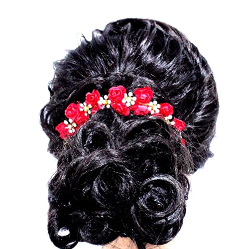 Image of Majik Bun Decoration Hair Gajra For Women And Girls Wedding, Party Hair Decoration Hair Accessories (Red)