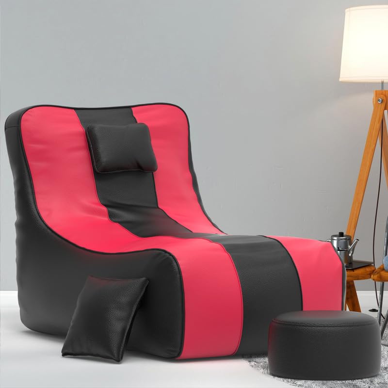 Image of Biggie Bean Bag with Beans Filled 6XL Zuno Lounger-Laziness Pro Max-Crafted for Comfort-Styled for Elegance with Free Cushion & Footrest (Matching Color : Leatherette Black Pink)