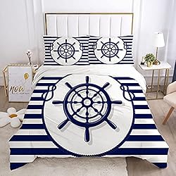 Stillshine. Juego De Cama 2/3 Piezas Azul Raya Marinero Ancla Navegación Tema Poliéster De Microfibra Funda Nórdica Doble + Funda De Almohada (Color3,King 220x240cm)