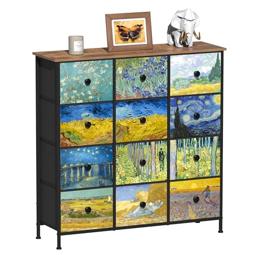 Image of EXOTICA Dresser for Bedroom with 12 Drawers Tall Dresser & Chest of Drawers Fabric Dressers Storage Tower for Living Room Closet Hallway with Wooden Top and Metal Frame