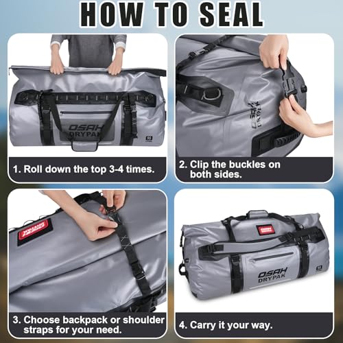Bolsa seca impermeable OSAH DRYPAK Duffel impermeable Roll-Top para viaje con correas y asas 90L para camping, navegación, viajes, motociclismo y caza miniatura 5