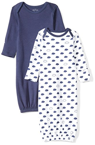 Moon and Back Baby Set of 2 Organic Sleeper Gowns, Navy Sea, 0-6 Months