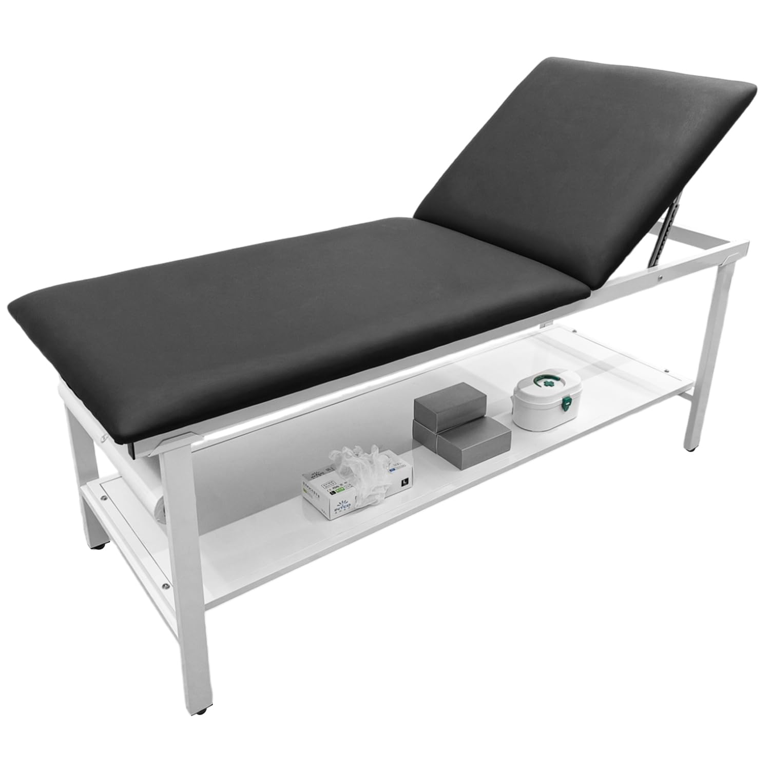 VEICAR Adjustable Exam Table with Paper Roll Dispenser & Shelf, Physical Therapy Medical Exam Table, Patient Examination Bed, Durable, Low Maintenance and Holds Up to 400 Lbs (Black)