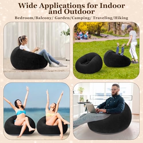 Image of Realspring Inflatable Bean Bag Chairs Outdoor Blow up Camping Chairs Inflatable Lazy Sofa Folding Portable Bean Bag Loungers Couch for Movie Night(Black,12 Pcs)