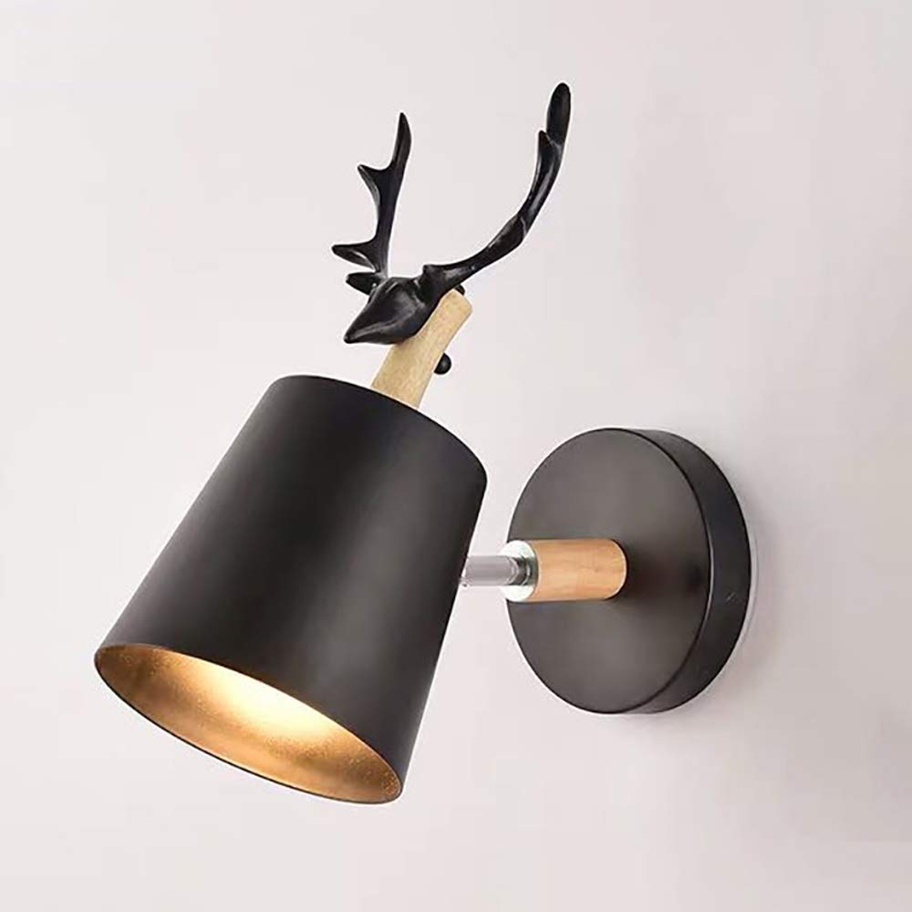 Mengjay Creative Wall Light Modern Wall Lamp Simple Wall Scone Iron E27 Base Deer Head Nordic Style Art Deco for Bedroom, Living Room, Children's Room, Restaurant, Hallway, Stairs, Black