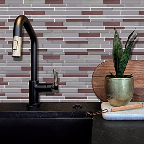 AdoDecor Peel and Stick Backsplash for Kitchen,Thicker Design Premium Feather Peel and Stick Backsplash, Seamless Backsplash Tile for Bathroom,12"x 12"(10-Sheet). (Brick) — view 6