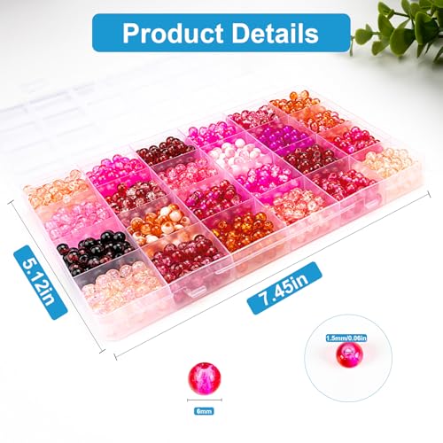 Image of XSEINO About 1200pcs 6mm Crack Glass Beads Bracelet Making Kit,24 Assorted Colors Crack Blush Pink Series Crystal Glass Bead for Bracelet Jewelry Making,DIY Crafts,Friendship Bracelets