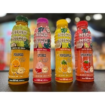NICONICO COCONUT GEL JUICE DRINK-VARIETY PACK [16.9 fl oz, Pack of 12 (3 bottle of each Mango/Lychee/Strawberry/Pineapple)] Refreshing 30% Fruit Juice Drink with Coconut Gel