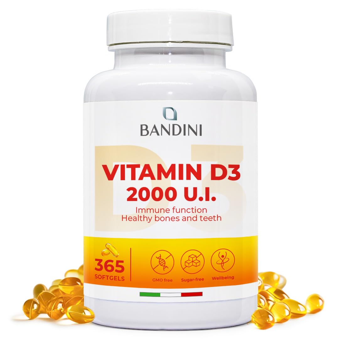 – Bandini® Vitamin D3 | 365 Softgels 1 Year Supply - 2000 IU/50μg Vitamin D in Extra Virgin Olive Oil for Optimal Absorption | for Bones, Teeth, Muscles, Joints, Immune System | High Strength, Non-GMO