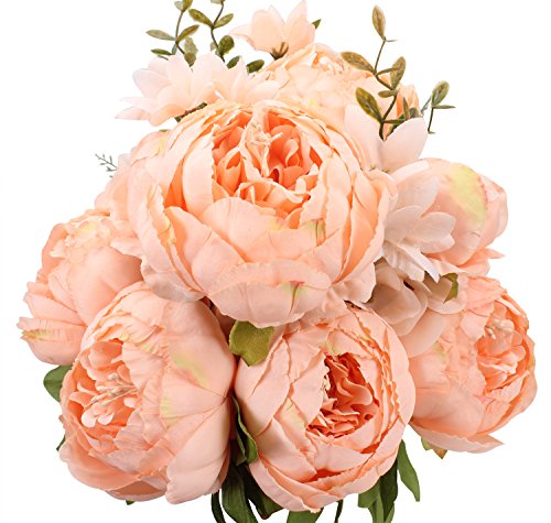 Duovlo Springs Flowers Artificial Silk Peony Bouquets Wedding Home Decoration Pack of 1 (Spring Orange-Pink)