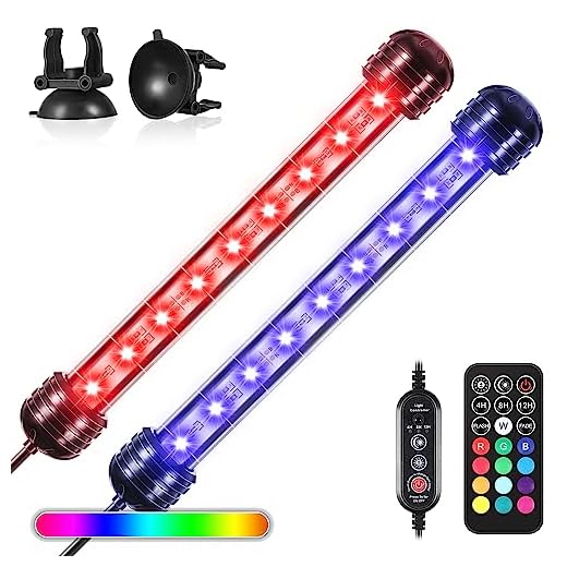 Dreyoo 2 Pack RGB Aquarium Light for Plants Fish, Day and Night Mode Timing 5 Brightness Color Changing Underwater Fish Tank Light, 13 Colors Hidden LED Light with Remote Controller, 7 Inch