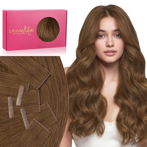 Image of WENNALIFE Invisi Edge Tape in Hair Extensions Human Hair,#5R,24 Inch | 24 Inch 50g 20pcs (Invisi Edge & Classic) Light Auburn Brown Invisi Remy Hair Natural Seamless Injected Tape In