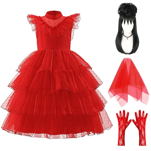 Hqroidd Lydia Deetz Costume - 80s Beetle Bride Juice Gothic Dress With Wig - Halloween Cosplay Outfit (L/130)