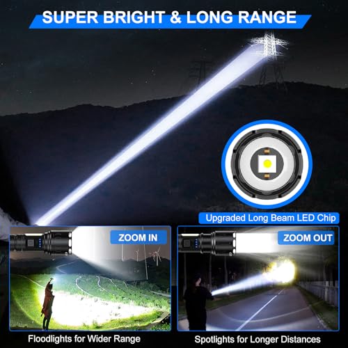 Image of Banral Rechargeable Magnetic Flashlights High Lumens, Super Bright LED Powerful Flashlight 8 Modes with COB Work Light, Waterproof Handheld Flash Light for Camping (2 Pack with Paper Box, Black)