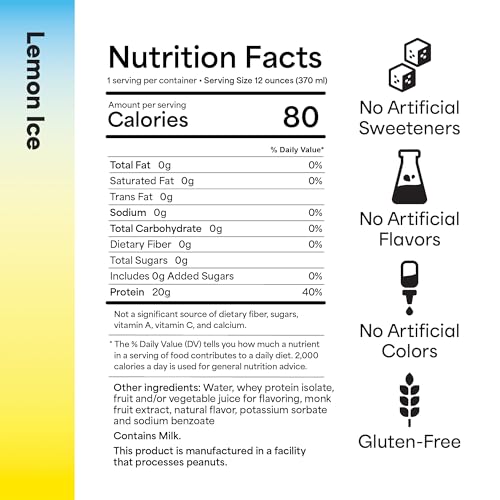 Image of Vertical Protein New Formula Lemon Ice Ready to Drink w / 20g of Whey Isolate, Clear Post Workout Recovery Drinks, No Artificial Sweeteners, Low Calorie, Pack of 12 Protein Water Drinks