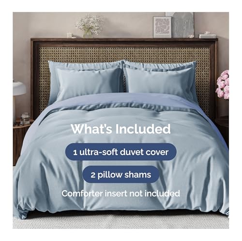 Image of Duvet Cover Full Size Set - Extra Soft Full Duvet Cover 80 inch x 90 inch with 2 Pillow Shams for Women, Men, Kids & Teens - Hotel Luxury w / Zipper Closures & Ties - Comfy, Cozy & Breathable (Heathered Blue)