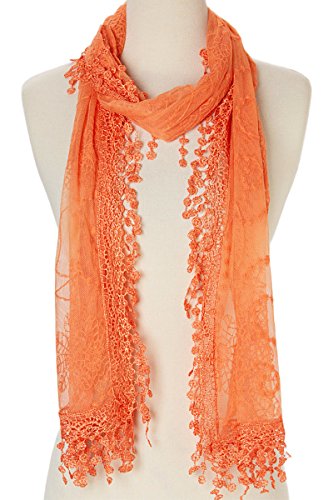 Women's lightweight Feminine Lace teardrop fringe Vintage Mesh Crochet Tassel Scarf for Women