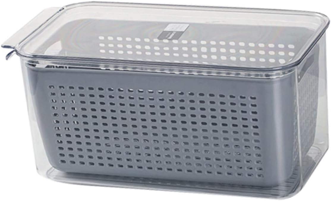 NUOBESTY Plastic Fridge Storage Box with Lid 6l Sealing Food Crisper Container with Removable Basket for Home Kitchen Fruit and Vegetable Organization