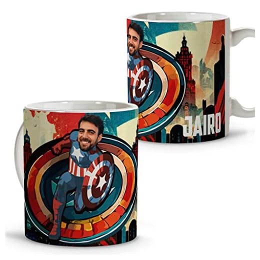 LolaPix Taza Marvel. Personalizada con Foto y Nombre. Taza Cerámica. 330 ml. Varios diseños y colores de Interior. Regalos Originales. CAPITÁN AMERICA