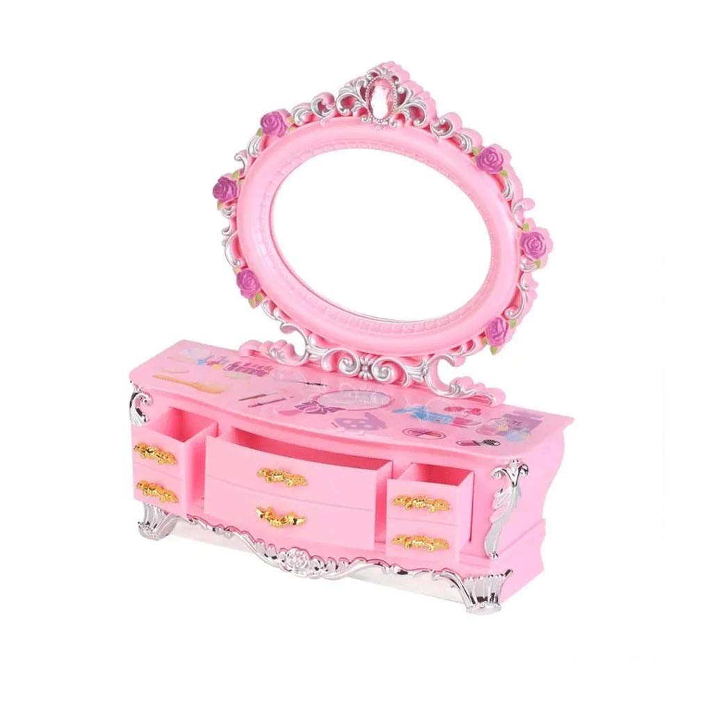 DFHEsdfD Musical jewellery box, Pink Cosmetic Box Mirror Music Portable Jewelry Storage Home Organizer