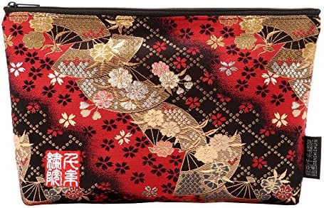Brocade zipper pouch, lined with Nishijin brocade, size M. (Beniogizakura)