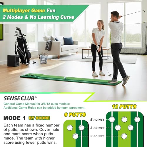Image of SENSECLUB Indoor Putting Green, Foldable Putting Mat Golf Game Set, Golf Gifts for Men - 1x8.5 Ft