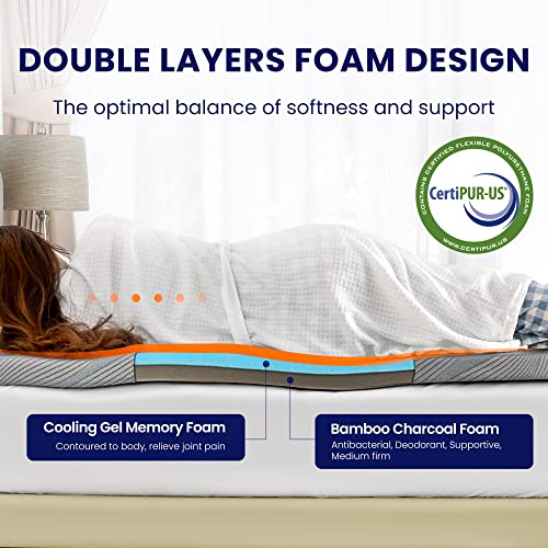 Sleep Zone 2 Inch Twin Mattress Topper Cooling Gel Memory Foam With Adjust Straps & Zippered Cool-To-The-Touch Cover, Twin #TOP4