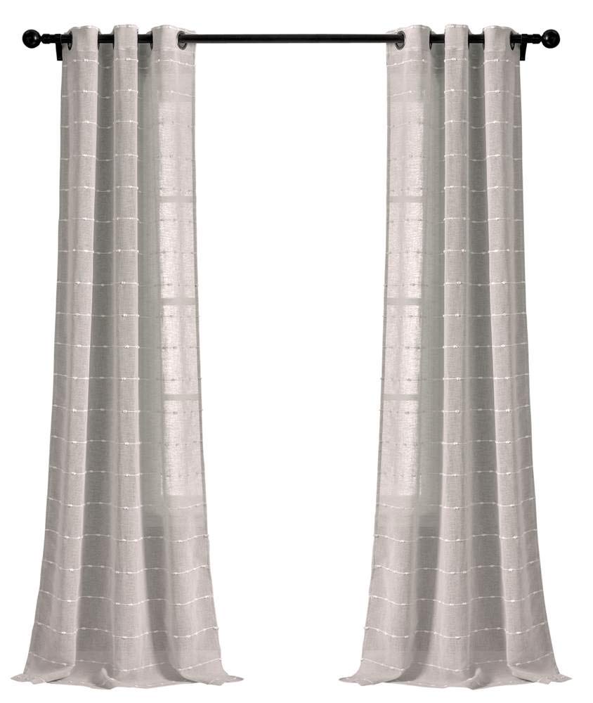 Lush Decor Farmhouse Textured Grommet Sheer Window Curtain Panel Pair, 38" W x 84" L, Gray