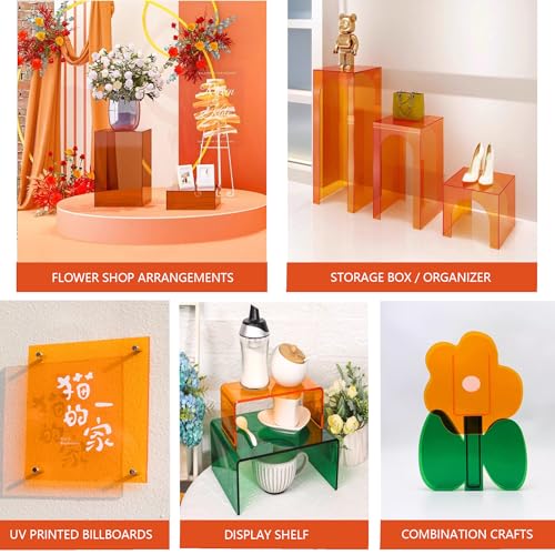 Image of 6 PCS Orange Transparent Cast Acrylic Sheets 8 inch x 12 inch x 0.118 inch, Plexiglass Plastic Sheet for Laser Cutting, Engraving Signs, DIY Projects.