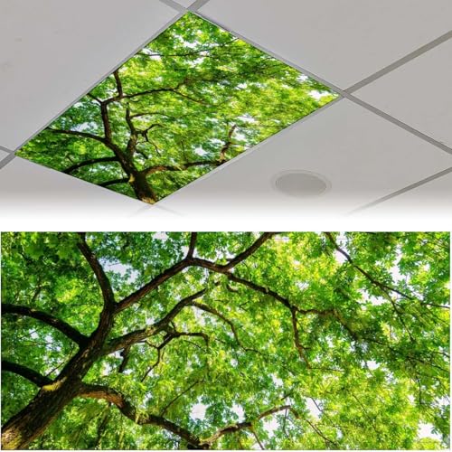 Image of 2Pcs Tree Fluorescent Light Covers for Ceiling Lights Classroom, Magnetic Light Filters for Office, Classroom, Home 4 X 2 Feet