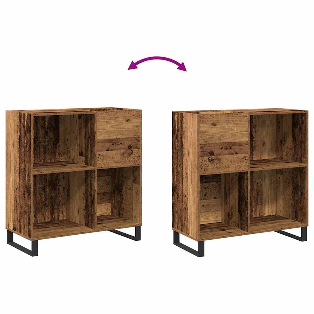 Armario para discos de vinilo de madera recuperada, 85 x 38 x 89 cm, con 4 estantes, moderno almacenamiento de medios para salón, almacenamiento de medios para discos de vinilo, libros, CD y