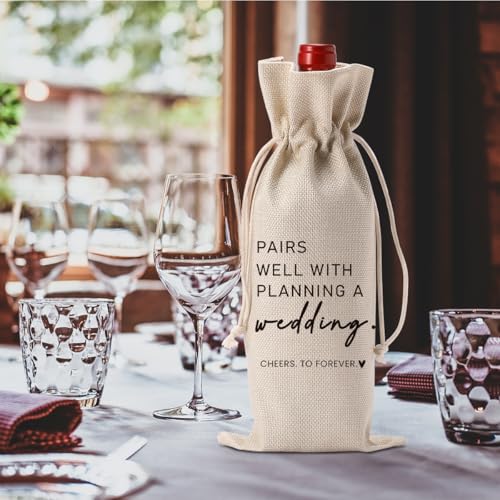 Image of Engaged Engagement Bridal Shower Gifts for Couples Women Her | Wedding Wine Bag Engagement Party Decorations for Bride Pairs Well With Planning Wedding Wine Accessory Sets