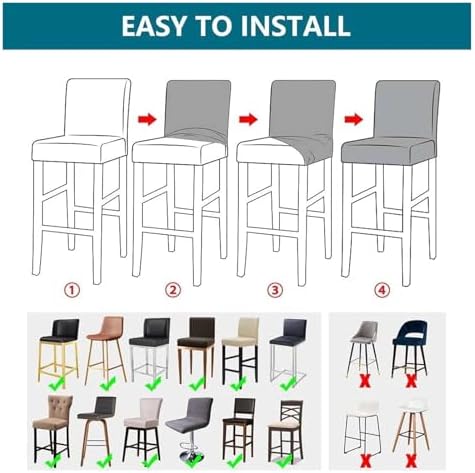 Waterproof Bar Stool Covers - 6 Pack PU Leather Slipcovers for Pub Chairs, Stretch Fit with Elastic Bottom, Durable & Easy to Clean, Perfect for Home Bars and Restaurants