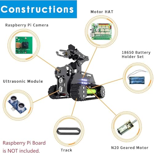 Adeept RaspTank Smart Robot Kit Compatible with Raspberry Pi 4 3 Model B+ B OpenCV Tank 4-DOF Robotics DIY Coding Building Projects Robots for Adults STEM Educational Programming Gift Robotic Arm - Image 5