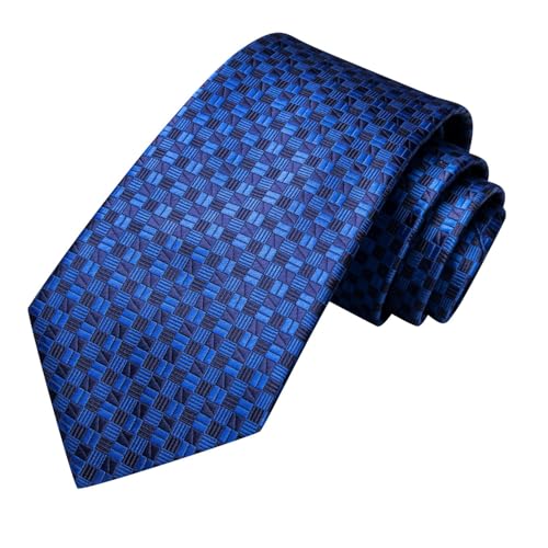 Image of Hi-Tie Mens Plaid Ties Classic Paisley Necktie with Handkerchief Cufflinks Set Business Stripe Tie