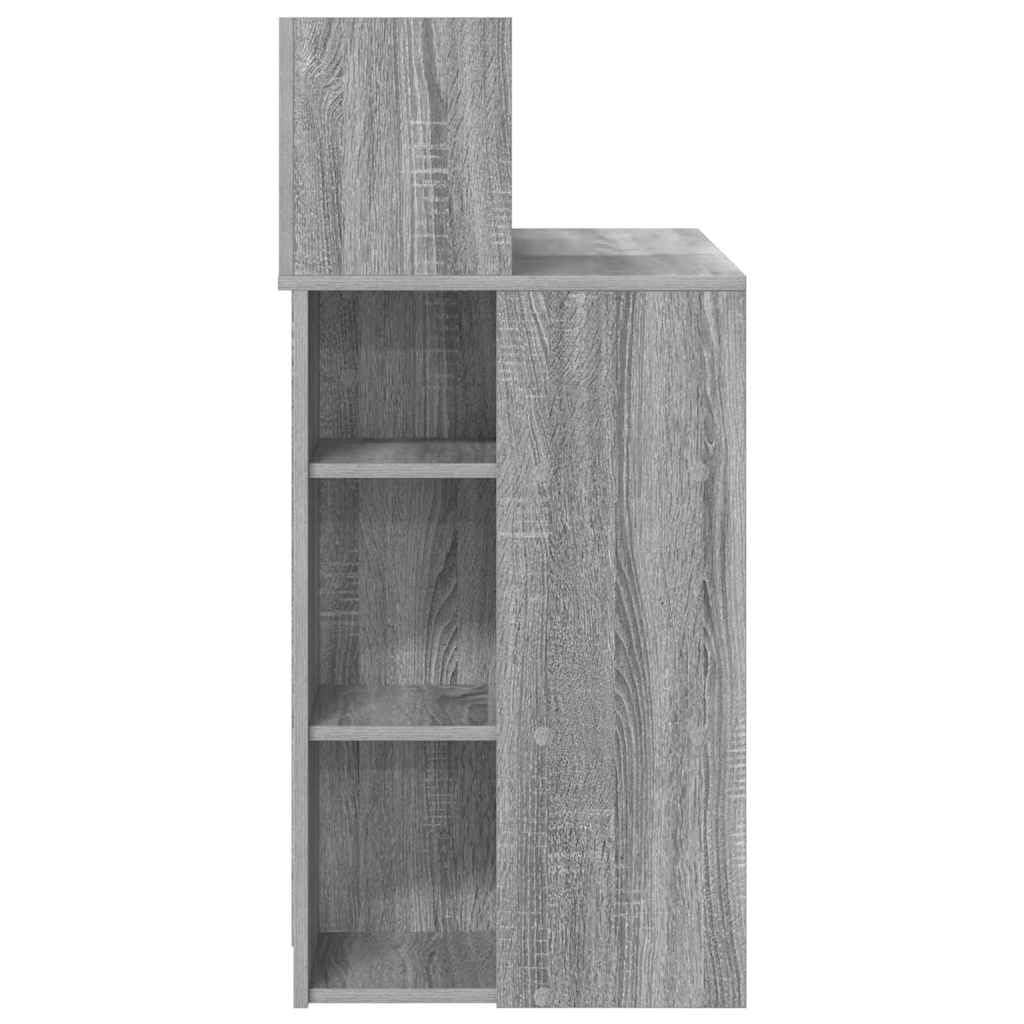 Schreibtisch Graues Sonoma aus Holzwerkstoff 90 x 48 x 101,5 cm, mit 4 Regalen, Stauraum für Homeoffice, Büro, Lernen, PC Arbeit und Ordnung im Zimmer