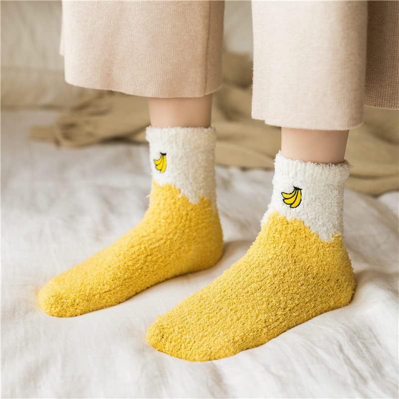Image of RosyClouds Womens Fuzzy Socks, Cute Fruits Print Crew Socks Soft Warm Winter Cozy Socks for Indoor & Outdoor, 5 Pairs