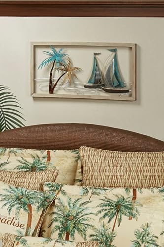 Touch of Class Coastal Tropical Sails Tropical Style Metal Wall Art | Palm Trees with Sailboats Hanging Decor for Bedroom, Living Room, Foyer, Hallway - Image 2