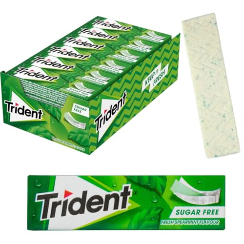iChuches- Chicle sin azúcar de larga duración Trident. Refrescante, sin calorías, ideal para el aliento (24 und, lámina hierbabuena)