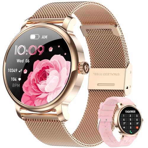 BKOHJAJI Reloj Inteligente Mujer IP68, con Pantalla AMOLED de 1,43'/Llamada Bluetooth Reloj Inteligente, 120+ Deportes/Frecuencia Cardíaca/SpO2/Presión Arterial/Sueño Smartwatch Mujer para Android iOS