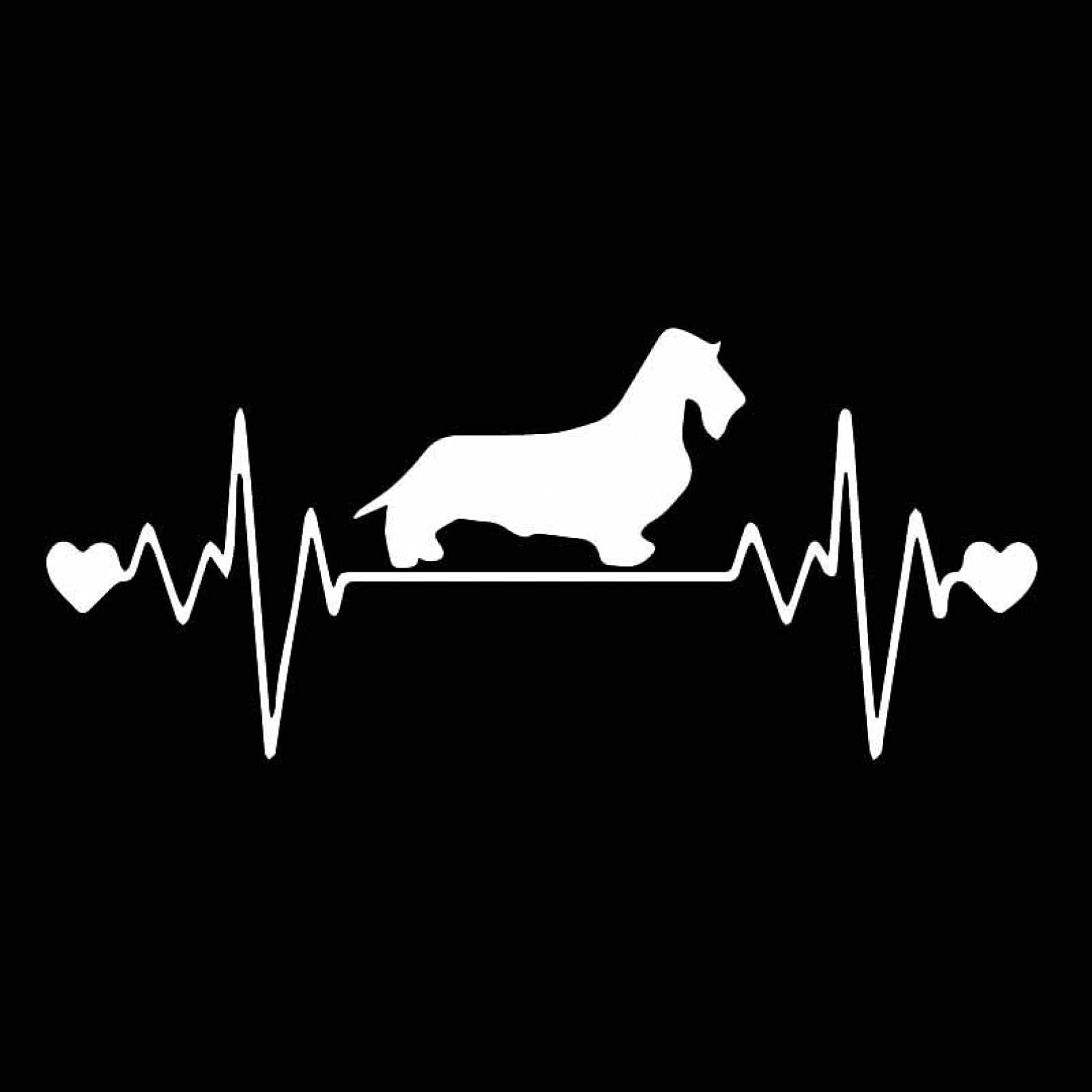 SCSHY Car Sticker 17.2X7.5Cm Wirehaired Dachshund Lifeline Car Sticker Dachshund Heartbeat Dog Vinyl Decal Black/Silver