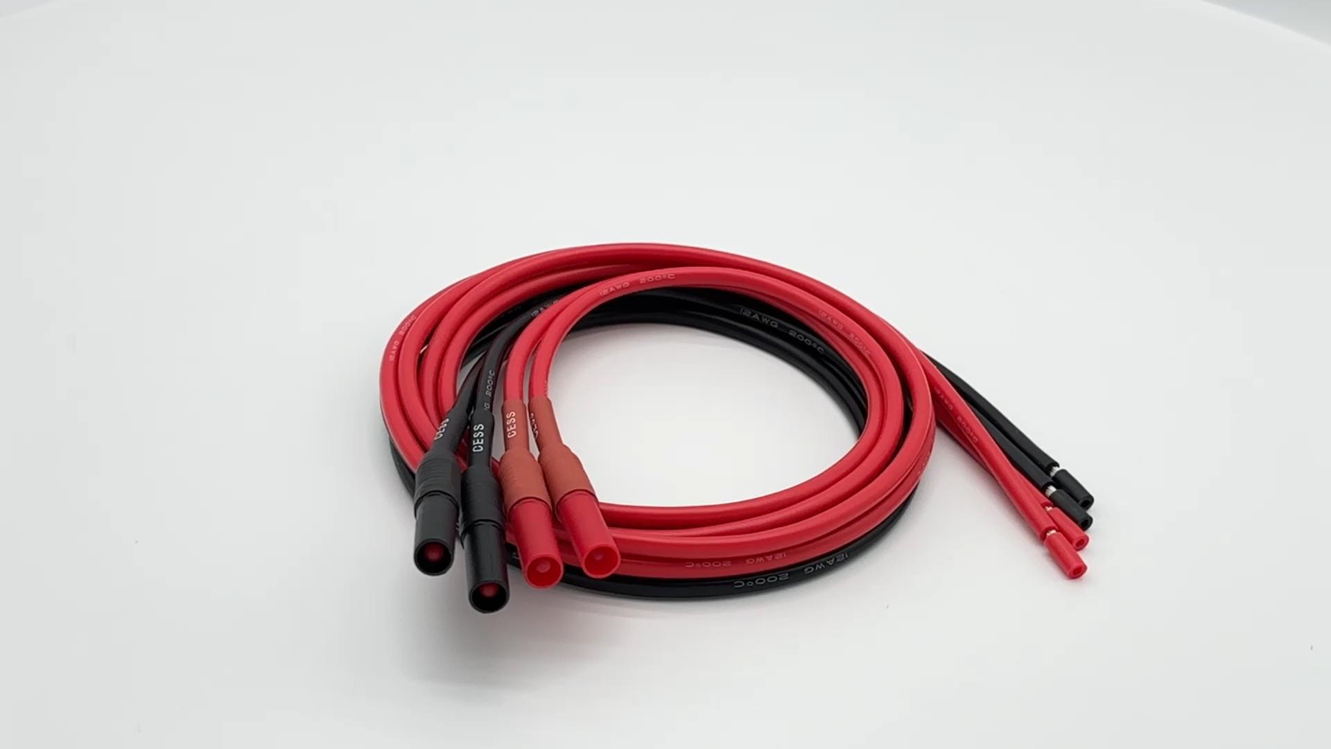 Image of Insulated Safety Banana Plug to Bare Wire Test Lead, Soft Silicone Cable, Tinned Copper, 3 Feet, 2 Pairs