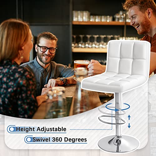 Image of Homall Bar Stools Modern PU Leather Adjustable Swivel Barstools, Armless Hydraulic Kitchen Counter Bar Stool Extra Height Square Island Barstool with Back Set of 4 (Leather, White 4 Pcs)