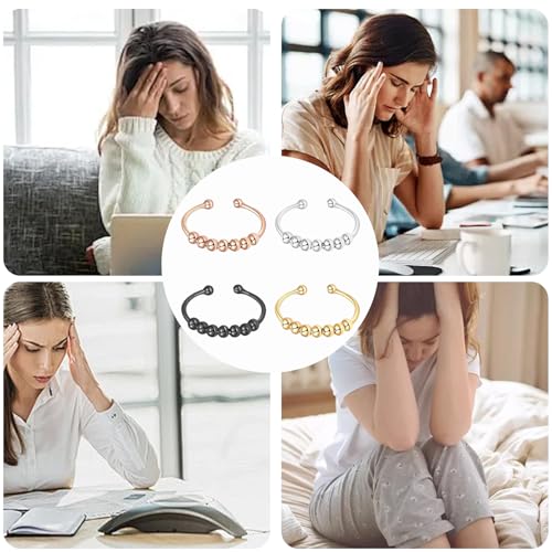Katyjun 4 Stück Anxiety Ring, Anti Stress Ring, Edelstahl Stressring mit Perlen