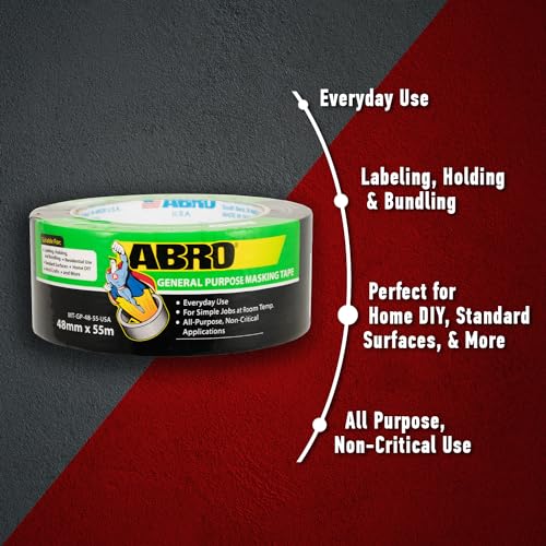 Image of ABRO Masking Tape, GP 24mm x 55M, All Purpose Natural Masking Tape for Temporary Labeling and Marking, Easy Tear, Clean Removal, Painters Tape for DIY and Professional Uses - Natural