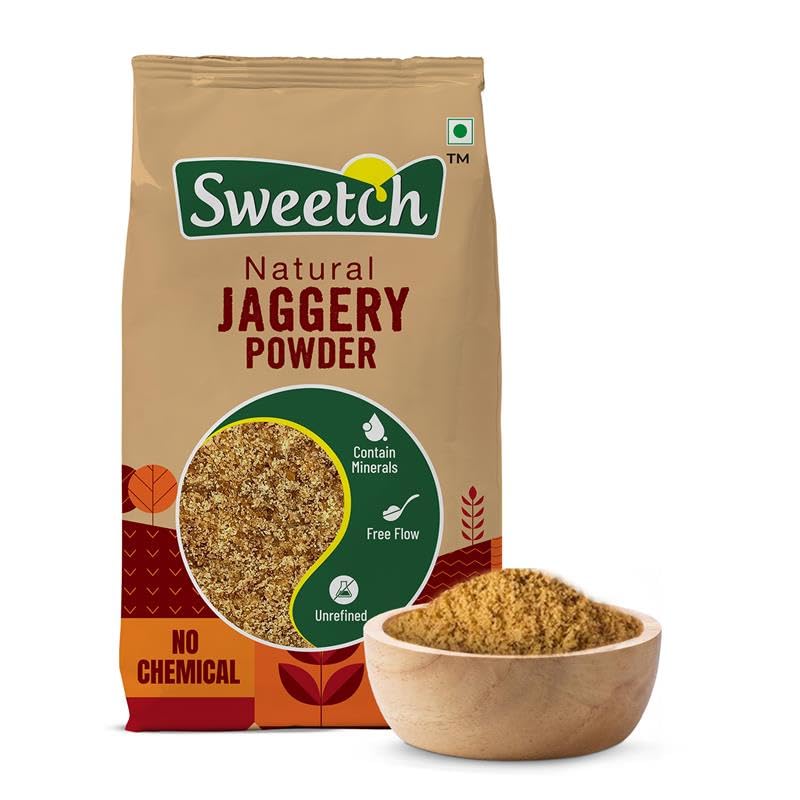 Image of Sweetch Natural Cane Jaggery Powder 1kg | Natural Sweetener | Refined Sugar Alternative contain Minerals, No Chemical, Sulphur & Bleach Free | Gur, Gud Powder for Baking & Cooking (Pack of 1)