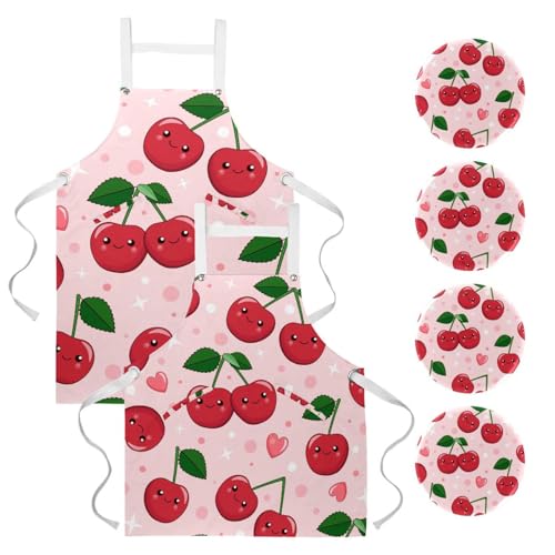 Lot de 2 tabliers de cuisine à motif cerise souriant