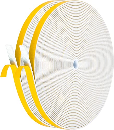 Palazen 20m Dichtungsband Selbstklebend für Türen Fenster 9mm(B) x1.5mm(D) Moosgummi Dichtband als Tür-Fenster-Dichtung-Zugluftstopper Schaumstoffband Abdichtung Weiß [2 Rollen mit je 10m]