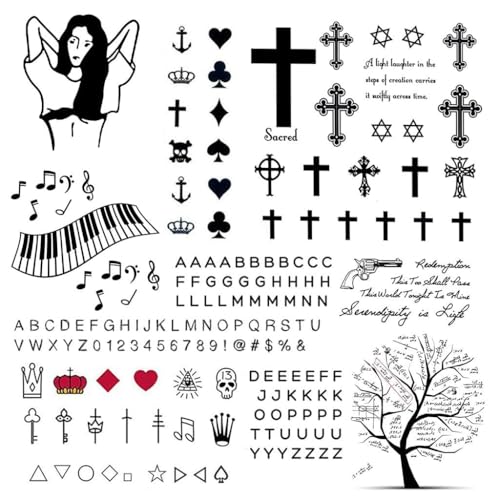 CARGEN Minimalist Realistic Temporary Tattoos - 2 Sheets 160+ PCS Alphabet Letter Literature Script Cross Crown Temporary Tattoos Fake Tattoos Great for Adults Women Men Kids on Fingers